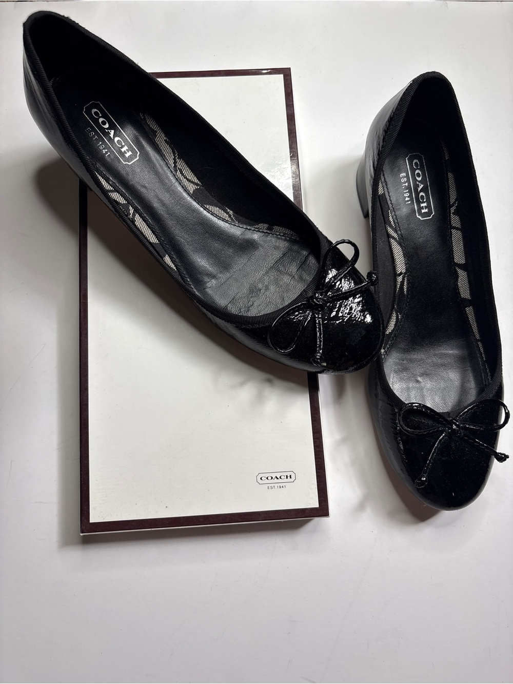 Coach Odella black patent leather balletcore round toe block heel